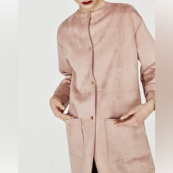 Zara Faux Suede Coat Pink Size S - Picture 2 of 10